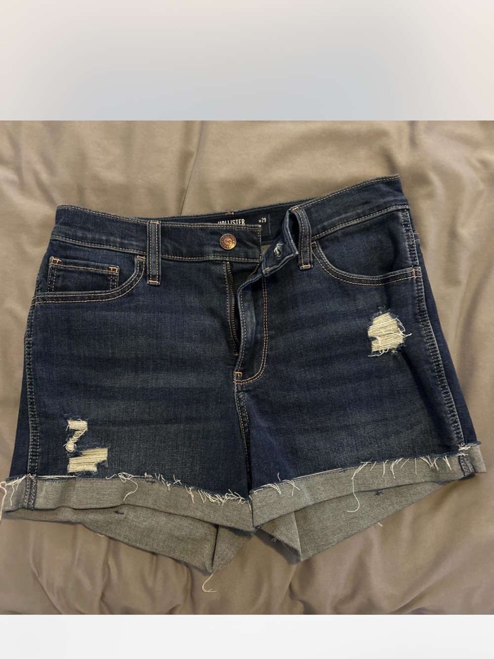 Hollister Dark Blue Distressed Denim Shorts
